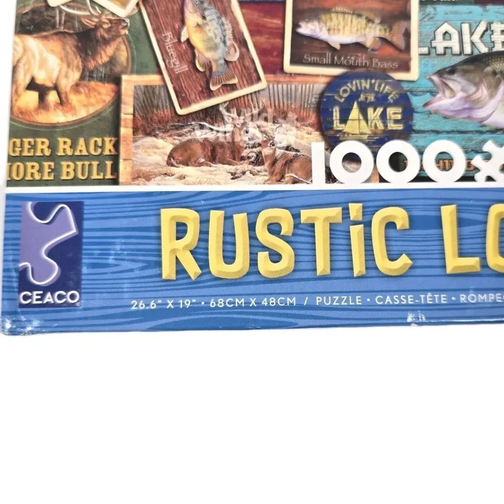 CEACO Rustic Lodge 1000 PC Puzzle Big Bear Lodging Fishing Camping Canoeing Hunt